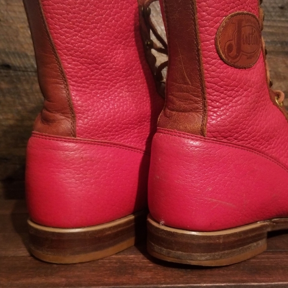 RARE Vintage Red Lace up Justin Boots - Picture 4 of 4